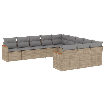 Loungegrupp för trädgården m. dynor 11 delar beige konstrotting