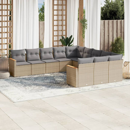 Loungegrupp för trädgården m. dynor 11 delar beige konstrotting