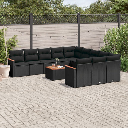 Loungegrupp med dynor 12 delar svart konstrotting