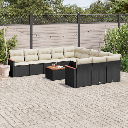 Loungegrupp med dynor 12 delar svart konstrotting
