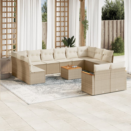 Soffgrupp för trädgården med dynor 13 delar beige konstrotting