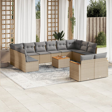 Soffgrupp för trädgården med dynor 13 delar beige konstrotting