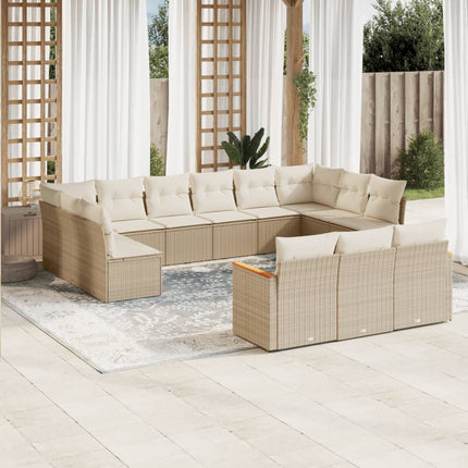 Soffgrupp för trädgården med dynor 13 delar beige konstrotting
