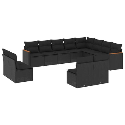 Loungegrupp med dynor 12 delar svart konstrotting