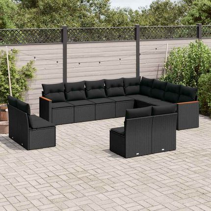 Loungegrupp med dynor 12 delar svart konstrotting