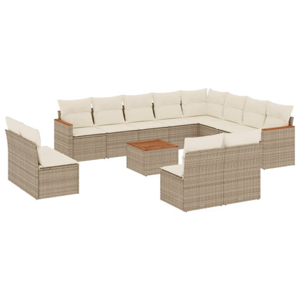 Soffgrupp för trädgården med dynor 13 delar beige konstrotting