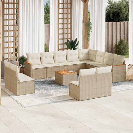 Soffgrupp för trädgården med dynor 13 delar beige konstrotting