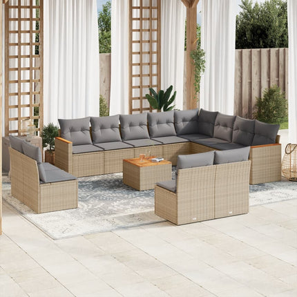Soffgrupp för trädgården med dynor 13 delar beige konstrotting