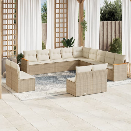 Soffgrupp för trädgården med dynor 13 delar beige konstrotting