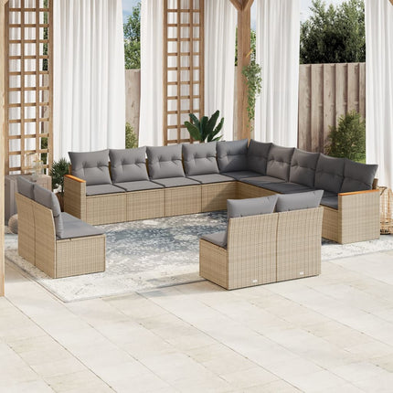 Soffgrupp för trädgården med dynor 13 delar beige konstrotting