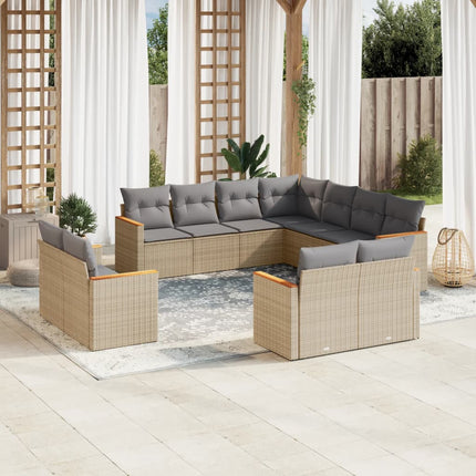 Loungegrupp för trädgården m. dynor 11 delar beige konstrotting