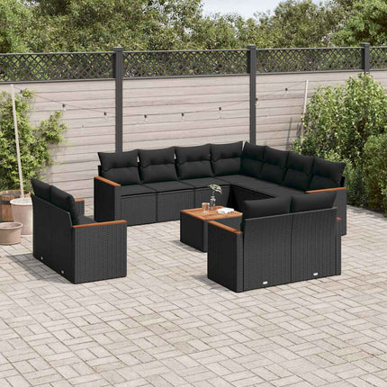 Loungegrupp med dynor 12 delar svart konstrotting