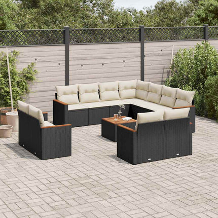 Loungegrupp med dynor 12 delar svart konstrotting
