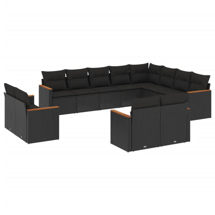 Loungegrupp med dynor 12 delar svart konstrotting