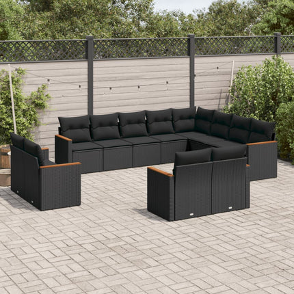 Loungegrupp med dynor 12 delar svart konstrotting
