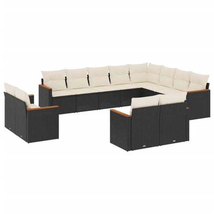 Loungegrupp med dynor 12 delar svart konstrotting