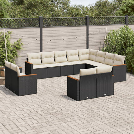 Loungegrupp med dynor 12 delar svart konstrotting