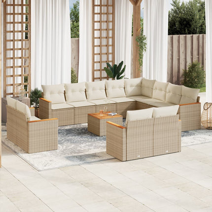 Soffgrupp för trädgården med dynor 13 delar beige konstrotting