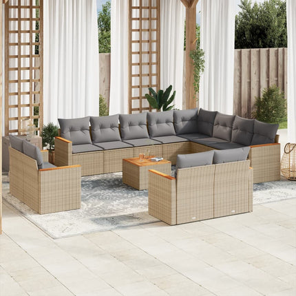 Soffgrupp för trädgården med dynor 13 delar beige konstrotting