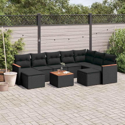 Loungegrupp 10 delar med svarta dynor konstrotting