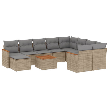 Loungegrupp för trädgården m. dynor 11 delar beige konstrotting