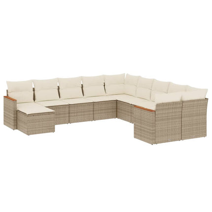 Loungegrupp för trädgården m. dynor 11 delar beige konstrotting