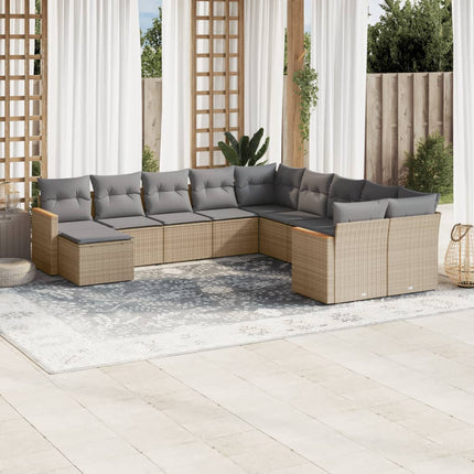 Loungegrupp för trädgården m. dynor 11 delar beige konstrotting