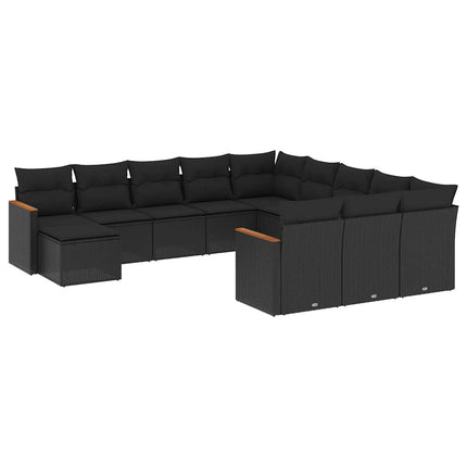 Loungegrupp med dynor 12 delar svart konstrotting