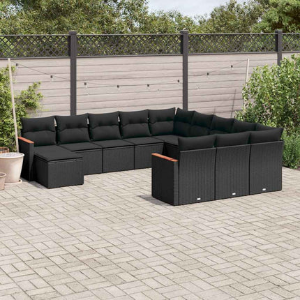 Loungegrupp med dynor 12 delar svart konstrotting