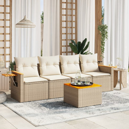 Soffgrupp för trädgården med dynor 5 delar beige konstrotting