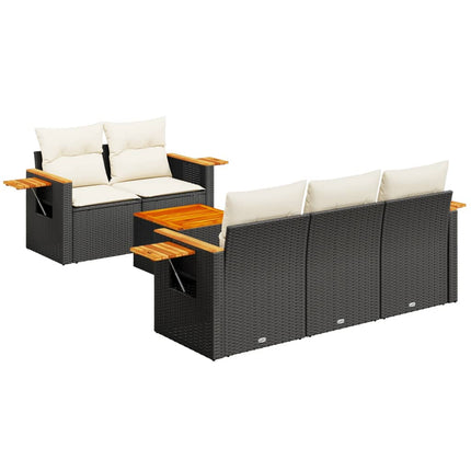 Loungegrupp med dynor 6 delar svart konstrotting
