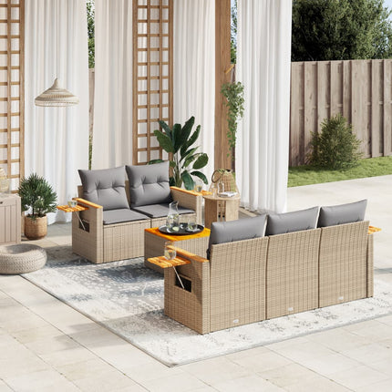 Soffgrupp för trädgården med dynor 6 delar beige konstrotting