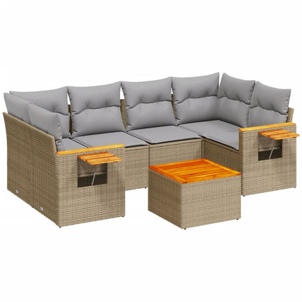 Matgrupp för trädgården med dynor 7 delar beige konstrotting