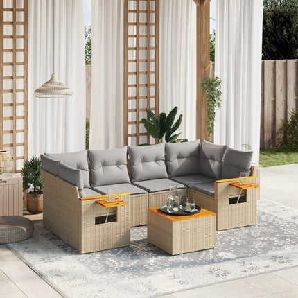Matgrupp för trädgården med dynor 7 delar beige konstrotting