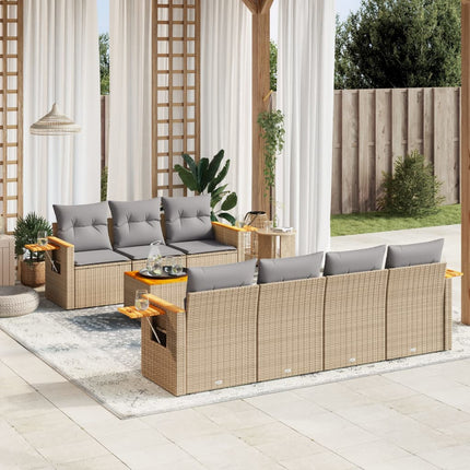 Matgrupp för trädgården med dynor 8 delar beige konstrotting