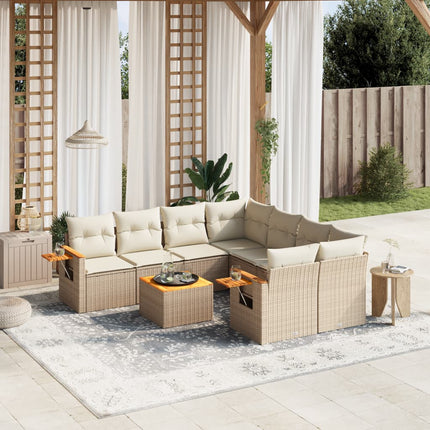 Soffgrupp för trädgården med dynor 9 delar beige konstrotting