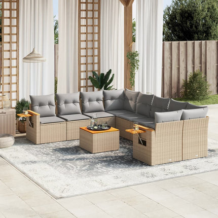 Soffgrupp för trädgården med dynor 9 delar beige konstrotting