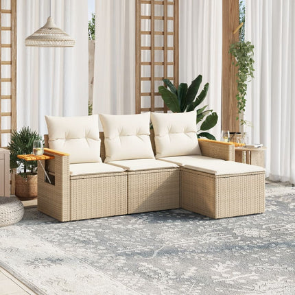 Soffgrupp för trädgård med dynor 4 delar beige konstrotting