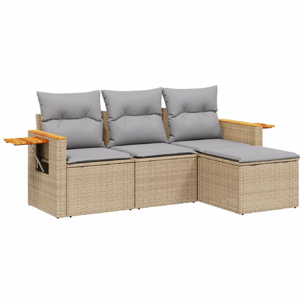 Soffgrupp för trädgård med dynor 4 delar beige konstrotting