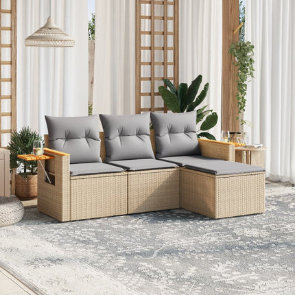 Soffgrupp för trädgård med dynor 4 delar beige konstrotting
