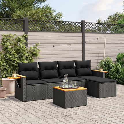 Loungegrupp med dynor 6 delar svart konstrotting