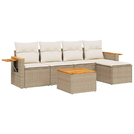 Soffgrupp för trädgården med dynor 6 delar beige konstrotting