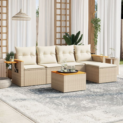 Soffgrupp för trädgården med dynor 6 delar beige konstrotting