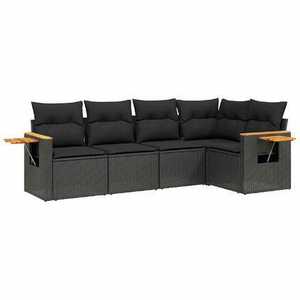 Loungegrupp för trädgården med dynor 5 delar svart konstrotting