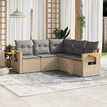 Soffgrupp för trädgården med dynor 5 delar beige konstrotting