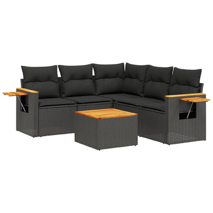 Loungegrupp med dynor 6 delar svart konstrotting
