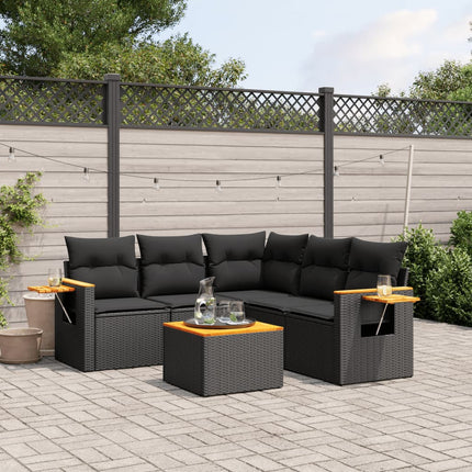 Loungegrupp med dynor 6 delar svart konstrotting