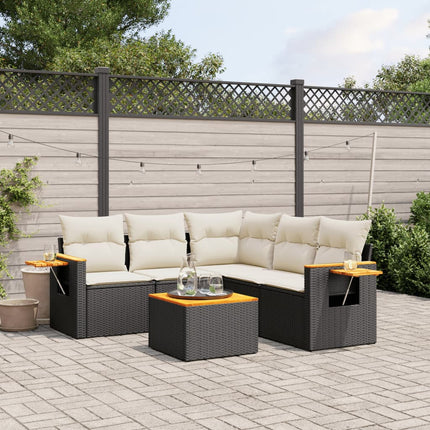 Loungegrupp med dynor 6 delar svart konstrotting