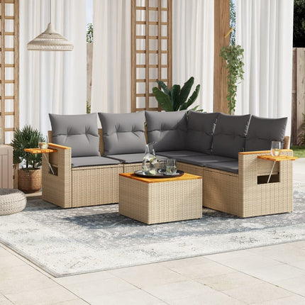 Soffgrupp för trädgården med dynor 6 delar beige konstrotting