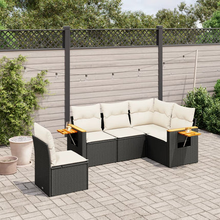 Loungegrupp för trädgården med dynor 5 delar svart konstrotting